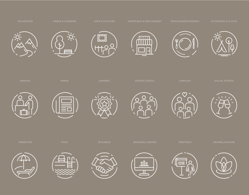 A full set of icons was developed for web and digital marketing usage